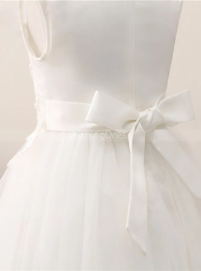 White Tea Length Flower Girl Dress,Cute Flower Girl Dress,FD00045