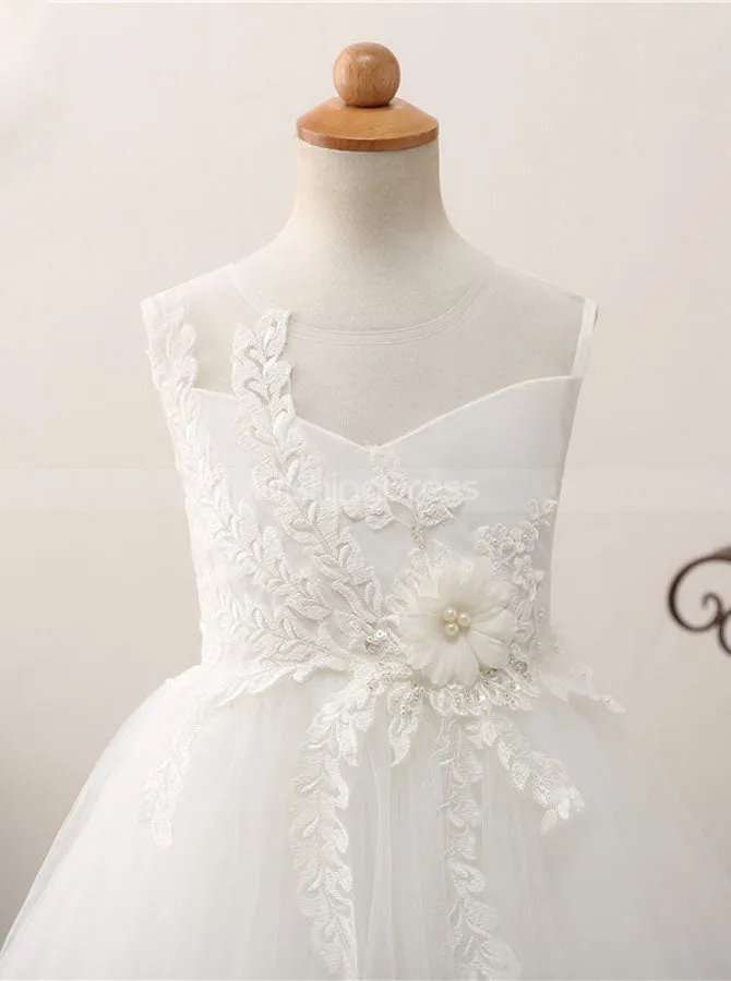 White Tea Length Flower Girl Dress,Cute Flower Girl Dress,FD00045