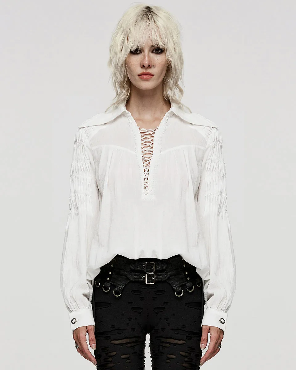 WY-1526CCF-WHF Womens Steampunk Pirate Blouse Top - White