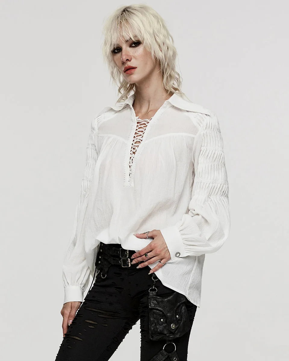 WY-1526CCF-WHF Womens Steampunk Pirate Blouse Top - White