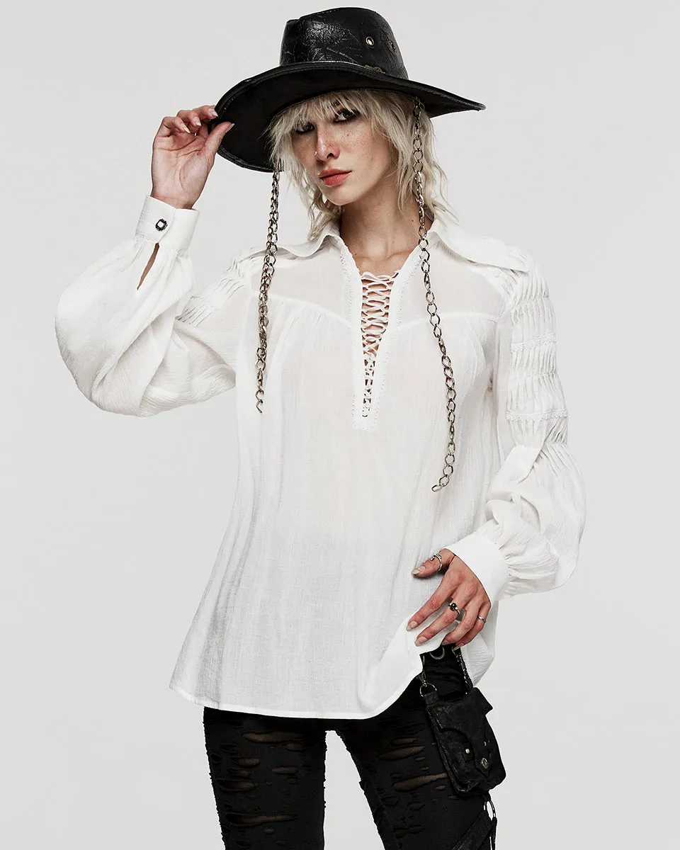 WY-1526CCF-WHF Womens Steampunk Pirate Blouse Top - White